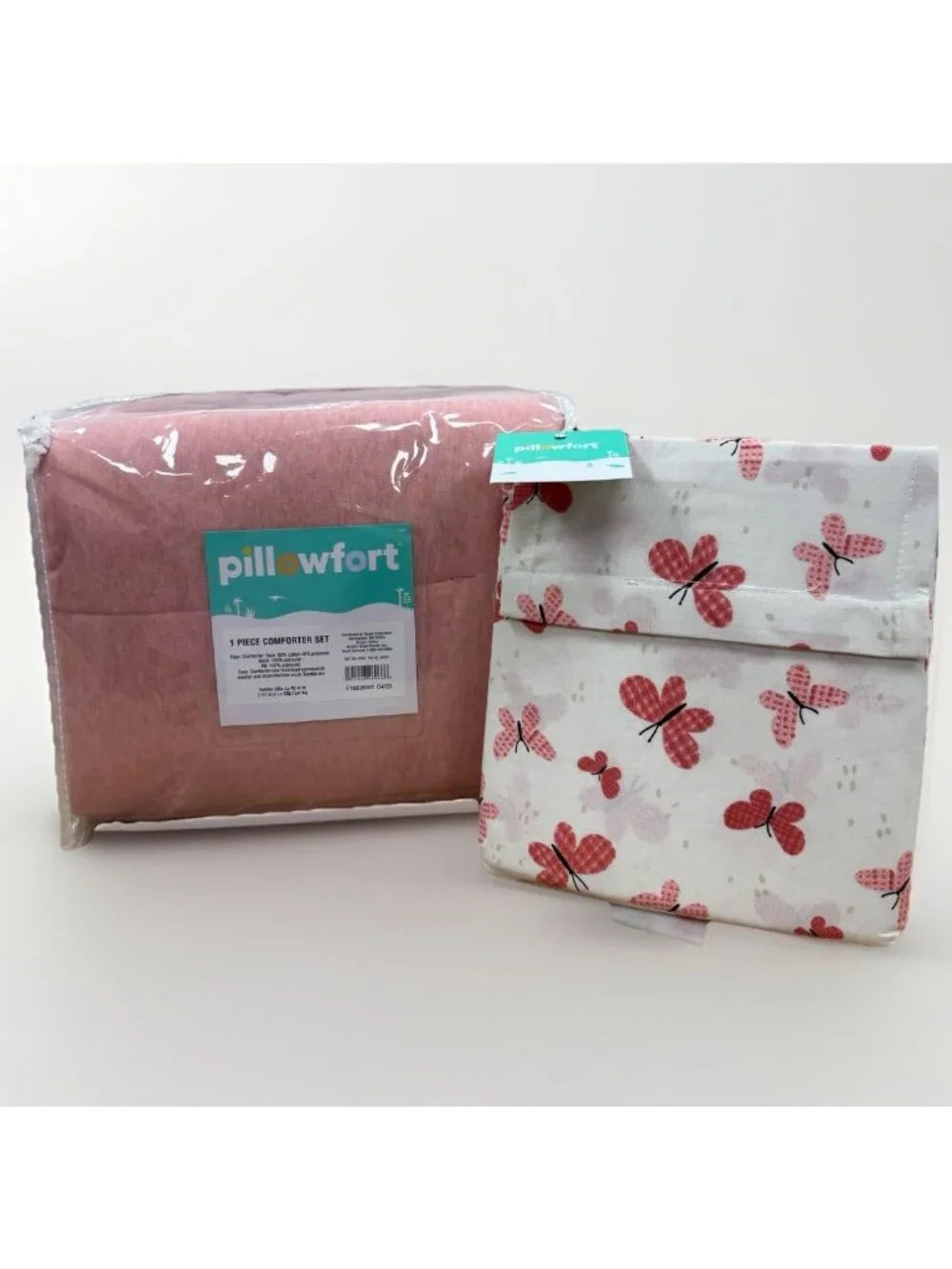 Pillowfort Toddler Girl's Channel Jersey Comforter in Pink & Butterfly Sheet Set